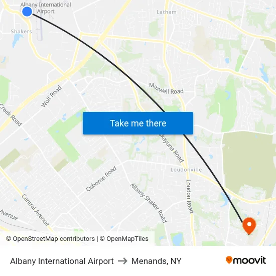 Albany International Airport to Menands, NY map