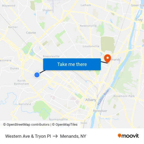 Western Ave & Tryon Pl to Menands, NY map