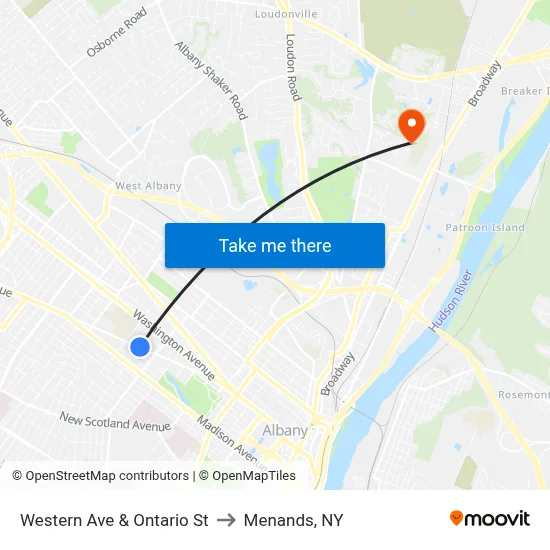 Western Ave & Ontario St to Menands, NY map