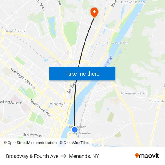 Broadway & Fourth Ave to Menands, NY map