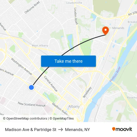 Madison Ave & Partridge St to Menands, NY map