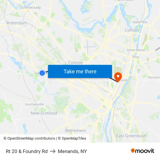 Rt 20 & Foundry Rd to Menands, NY map