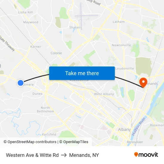 Western Ave & Witte Rd to Menands, NY map