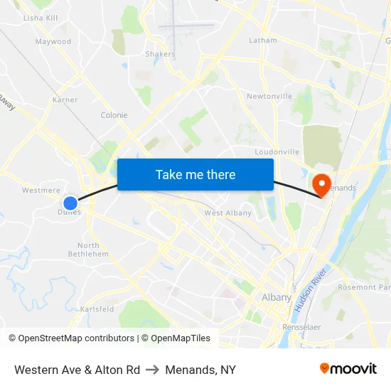 Western Ave & Alton Rd to Menands, NY map