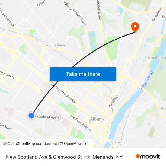 New Scotland Ave & Glenwood St to Menands, NY map