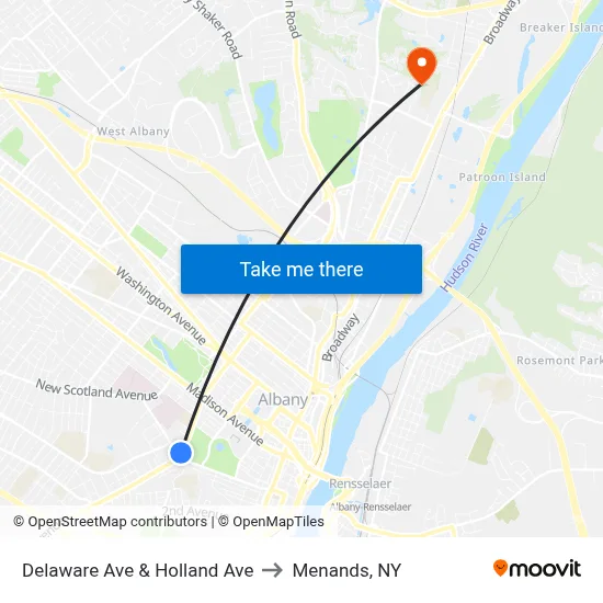 Delaware Ave & Holland Ave to Menands, NY map