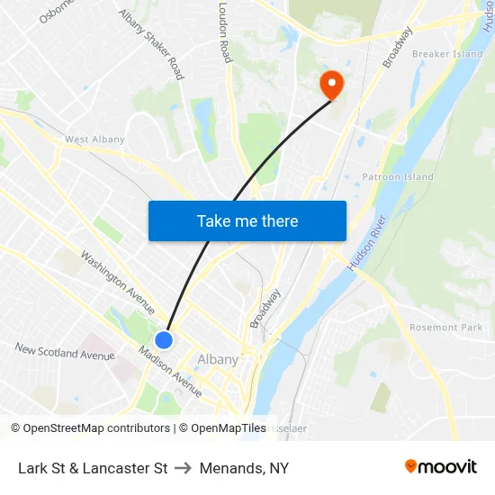 Lark St & Lancaster St to Menands, NY map