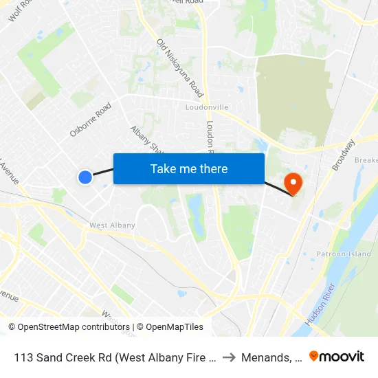 113 Sand Creek Rd (West Albany Fire Dept) to Menands, NY map