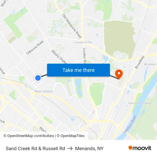 Sand Creek Rd & Russell Rd to Menands, NY map