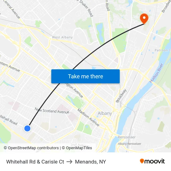 Whitehall Rd & Carisle Ct to Menands, NY map