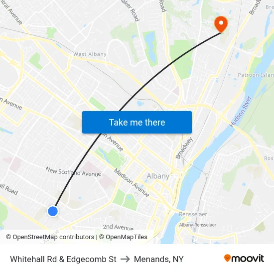 Whitehall Rd & Edgecomb St to Menands, NY map