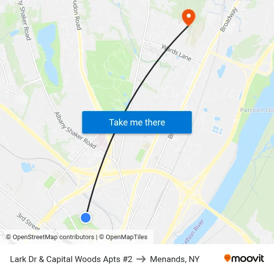 Lark Dr & Capital Woods Apts #2 to Menands, NY map
