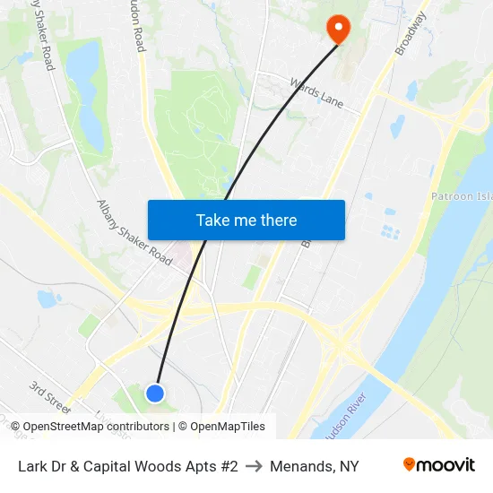 Lark Dr & Capital Woods Apts  #2 to Menands, NY map