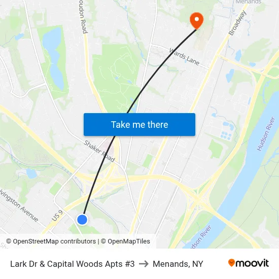 Lark Dr & Capital Woods Apts #3 to Menands, NY map
