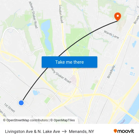 Livingston Ave & N. Lake Ave to Menands, NY map