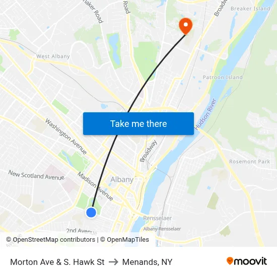 Morton Ave & S. Hawk St to Menands, NY map