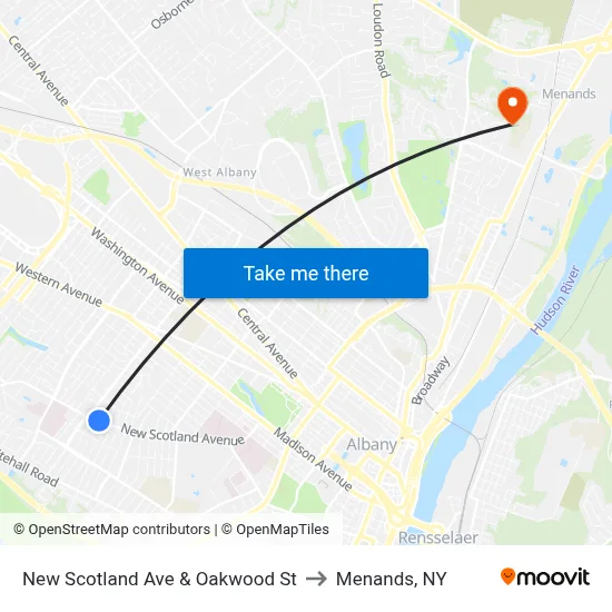 New Scotland Ave & Oakwood St to Menands, NY map
