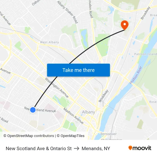 New Scotland Ave & Ontario St to Menands, NY map
