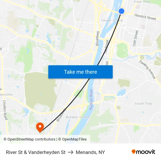 River St & Vanderheyden St to Menands, NY map