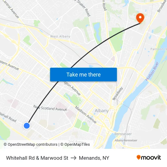 Whitehall Rd & Marwood St to Menands, NY map