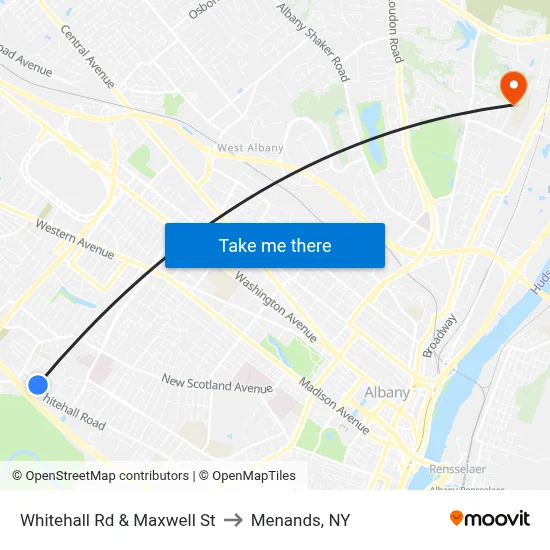 Whitehall Rd & Maxwell St to Menands, NY map