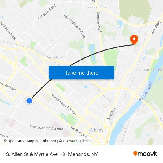 S. Allen St & Myrtle Ave to Menands, NY map