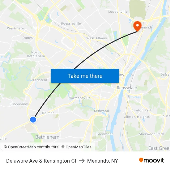 Delaware Ave & Kensington Ct to Menands, NY map