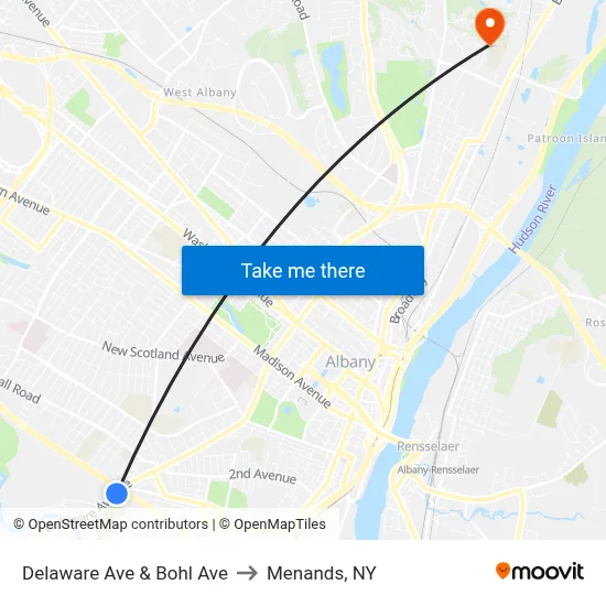 Delaware Ave & Bohl Ave to Menands, NY map