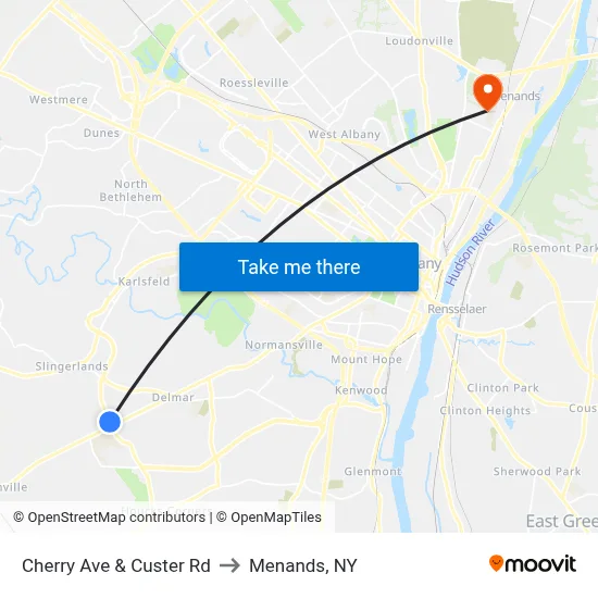 Cherry Ave & Custer Rd to Menands, NY map