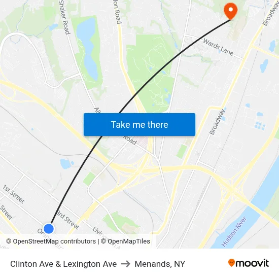 Clinton Ave & Lexington Ave to Menands, NY map
