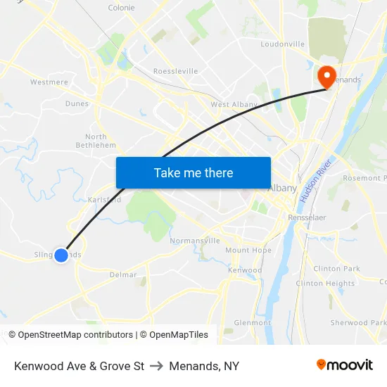 Kenwood Ave & Grove St to Menands, NY map