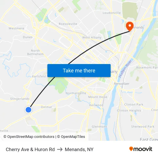Cherry Ave & Huron Rd to Menands, NY map