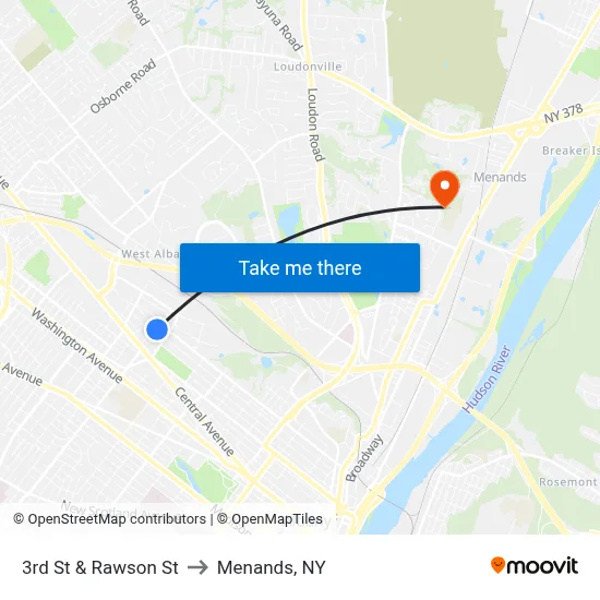 3rd St & Rawson St to Menands, NY map