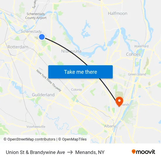 Union St & Brandywine Ave to Menands, NY map