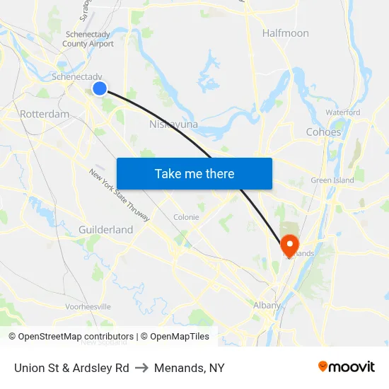 Union St & Ardsley Rd to Menands, NY map
