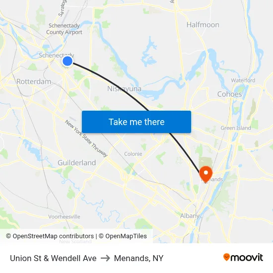 Union St & Wendell Ave to Menands, NY map