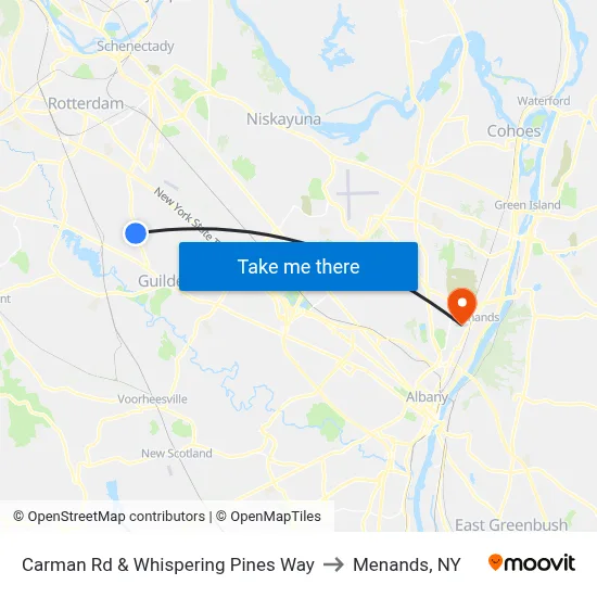 Carman Rd & Whispering Pines Way to Menands, NY map