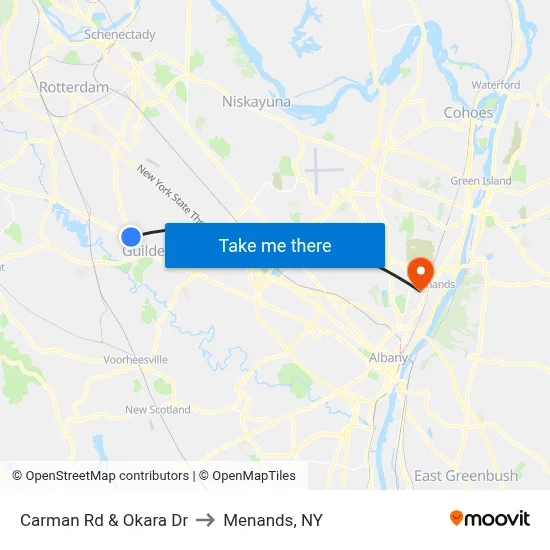 Carman Rd & Okara Dr to Menands, NY map