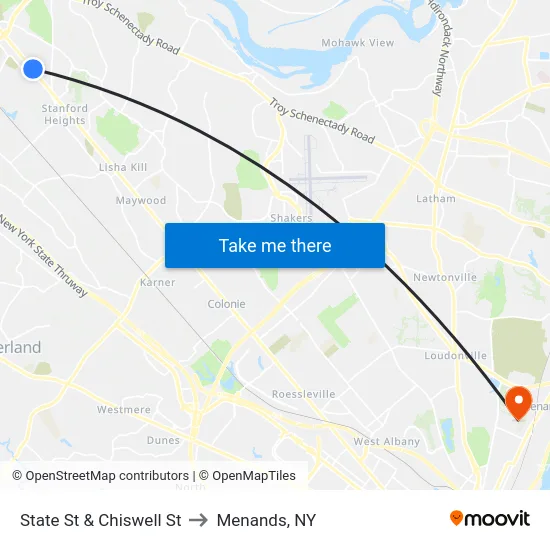State St & Chiswell St to Menands, NY map