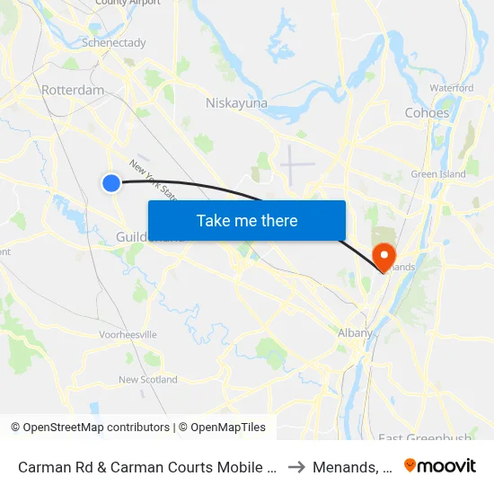 Carman Rd & Carman Courts Mobile Park to Menands, NY map