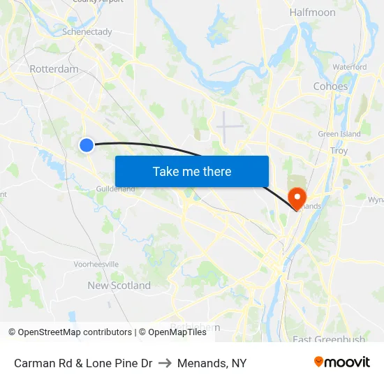 Carman Rd & Lone Pine Dr to Menands, NY map