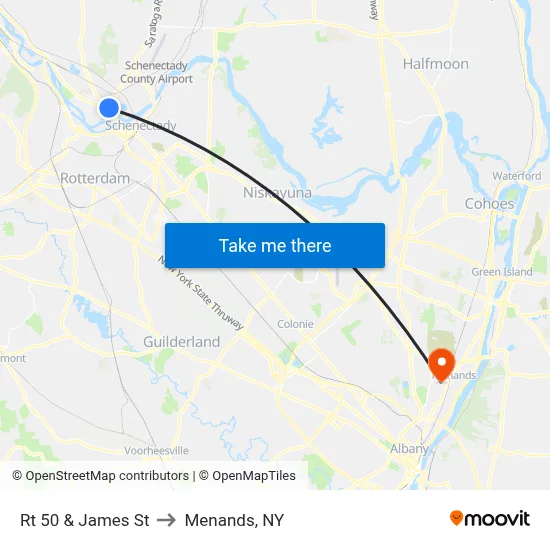 Rt 50 & James St to Menands, NY map