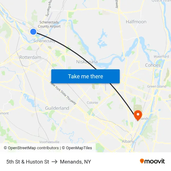 5th St & Huston St to Menands, NY map