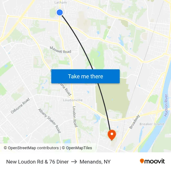New Loudon Rd & 76 Diner to Menands, NY map