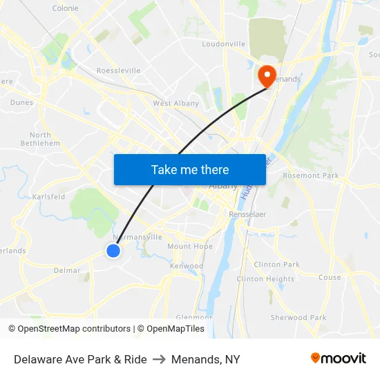 Delaware Ave Park & Ride to Menands, NY map