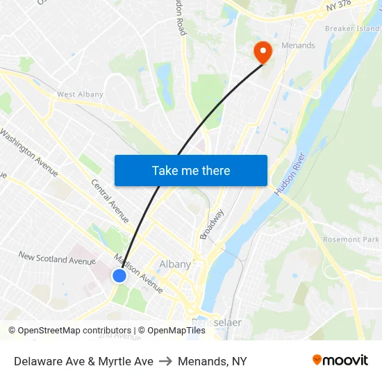 Delaware Ave & Myrtle Ave to Menands, NY map