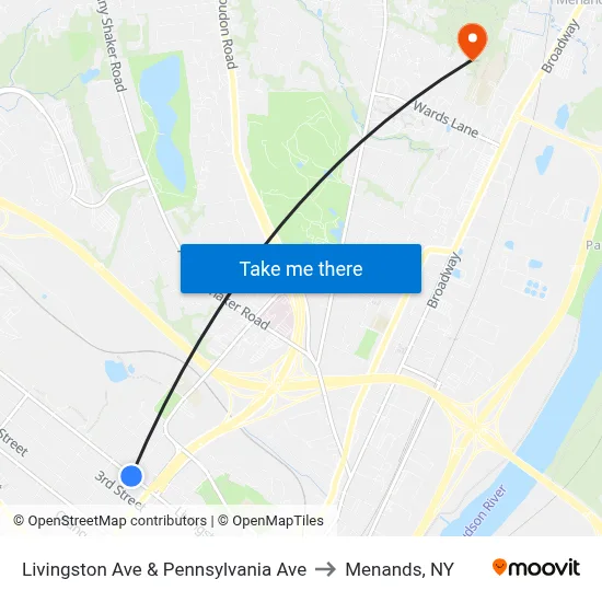 Livingston Ave & Pennsylvania Ave to Menands, NY map