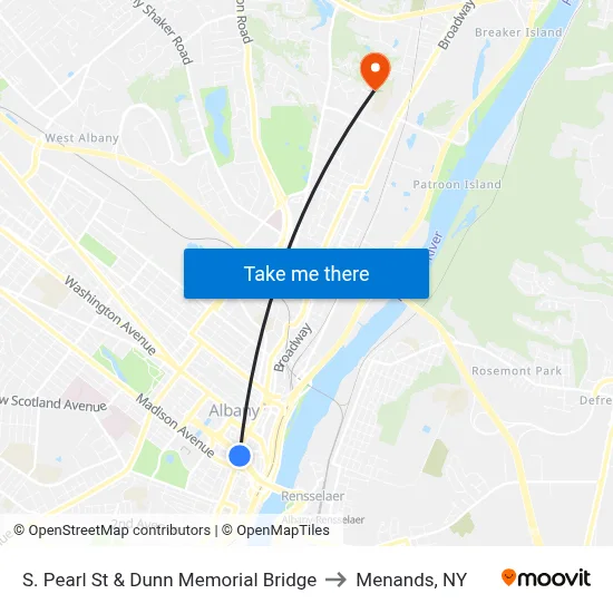 S. Pearl St & Dunn Memorial Bridge to Menands, NY map