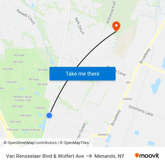 Van Rensselaer Blvd & Wolfert Ave to Menands, NY map