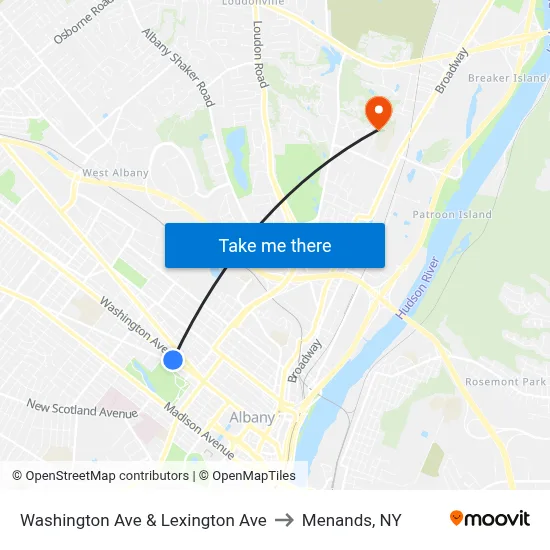 Washington Ave & Lexington Ave to Menands, NY map